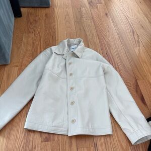 Creame leather over shirt jacket